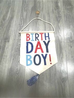 Mud Pie Birthday Boy Banner - Red, Navy, Light Blue on Cream